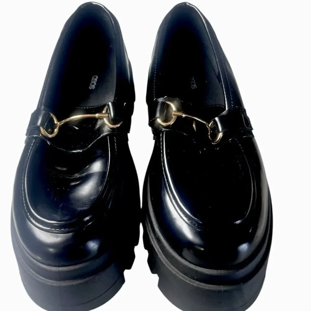 ASOS Design Black Loafers with Gold Accent Sz 9